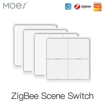 MOES 4 Gang Tuya ZigBee Bezdrátové 12 Scene Switch Push Button Controller Baterie Automatizace Scénář pro Tuya Zařízení