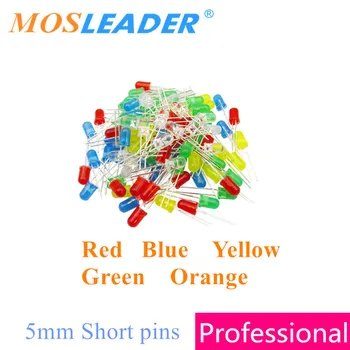 Mosleader DIP LED 5 mm F5 1000KS Červená Modrá Žlutá Zelená Oranžová oranžová LED Světlo Lampy Krátké špendlíky 15-17MM Kolem hlavy Vyrobeno v Číně