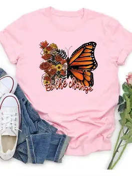 Motýl, Křídla, Květina Trend Tištěné Šaty Ležérní Tričko Letní Dámské Oblečení Ženy Móda Krátký Rukáv T Grafické T-košile