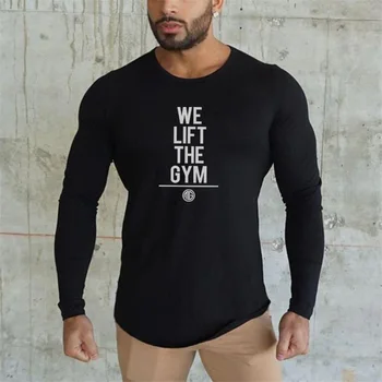 Muscleguys nové Fitness dlouhý rukáv T shirt muži oblečení značky ležérní tělocvičny, T-košile mužské slim fit stretch podzim svalové Tričko