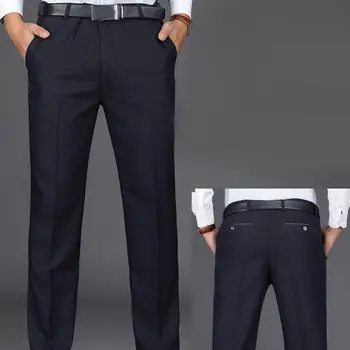 Muži Kalhoty, Tlusté Plyšové Muži Oblek Kalhoty s Měkkou Kapsy Střední Pasu Zip Formální Business Styl Kalhoty pro Kancelář Opotřebení