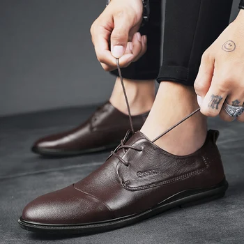 Muži Kožené Boty Prodyšný Muž Jaro Podzim muži obuv Obchodní Ležérní boty Kanceláře Černé Ležérní Boty