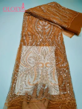 Módní Elegantní Francouzský Korálkové Výšivky Krajky Tkaniny Africké Nigérie S Flitry Tkaniny Pro Svatební Šaty