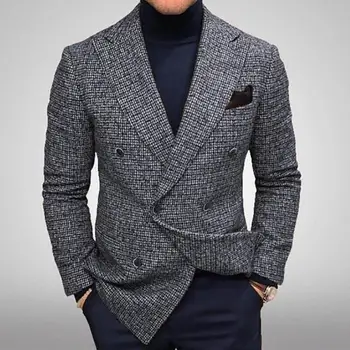 Módní Muži Oblek Kabát Podzim Zima Slim Fit Super Měkký Čisté Barvy Britský Styl Blazer Muži Oblek Sako Oblékání