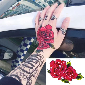 Módní Převodu Vody Tetování Červené Růže Květ Tělo Make-up Velké Velikosti Tetování Pasu Dočasné Tetování Nálepka pro Ženy, Muže