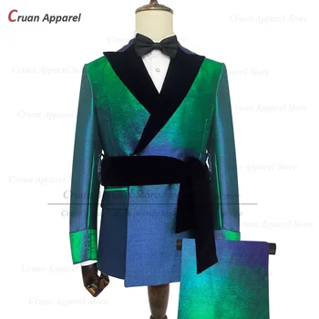 Módní Světle Fialové Lesklé Oblek Set Pro Muže Luxusní Svatební Gala Ženicha na Míru Oblečení Klasické Party Slim Fit Oblek 2 Ks