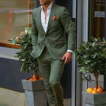 Módní Zelené Svatební Oblek Pro Muže Cuustom Vyrobeno Slim Fit, 2 Ks Bunda Kalhoty Sada Formální Groon Večeři Smoking Kostým Homme