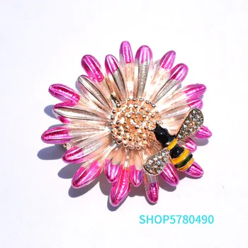 Módní Šperky Roztomilý Včelí Drahokamu Brož Ženy Malované Prsa Pin Brož Květina Růžová Barva Oděvy Lady Party Šaty Příslušenství