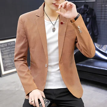 Na podzim Nové Pánské Sako Jediného Breasted Dlouhý Rukáv jednobarevné Kabát korejský Módní Trend Univerzální Blazer Slim Masculimo