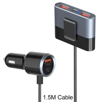 Nabíječka do auta 76W PD/QC3.0 Rychlé Nabíjení 1,5 M Flexibilní Kabel Napětí Displej USB Hub pro iPhone Xiaomi Auto, Mobilní Telefon, 12-24V