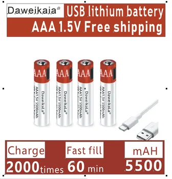 Nabíječka zdarma velká kapacita 1,5 V AAA 5500mah USB dobíjecí lithium-iontová baterie pro dálkové ovládání bezdrátová myš + kabel
