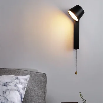 Nordic Jednoduché LED Nástěnné svítidlo Obývací Pokoj Ložnice Noční Čtení Hotel Habitacion Restaurace, Domácí Výzdoba Osvětlení S Pull Přepnout