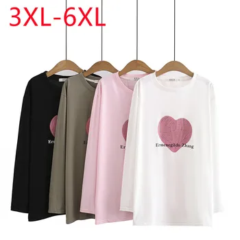 Nové 2023 Dámské Jarní Letní Plus Velikosti Topy Pro Ženy Velké Velikosti Dlouhý Rukáv O-neck Růžová Print T-košile 3XL 4XL 5XL 6XL