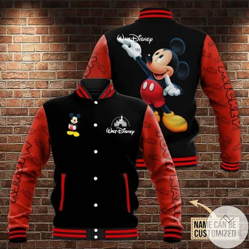 Nové Disney Baseball Bunda Casual Fashion Disney Mickey Mouse Anime Tisk Y2K Jednotné Street Pánské a Dámské Oblečení Top