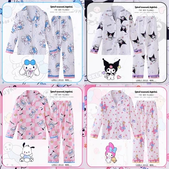 Nové dětské Pyžamo Kawaii Sanrios Kuromi Cinnamoroll Pyžamo Roztomilé Anime Dlouhý Rukáv Děti oblečení na Spaní Podzim Chlapci Dívky oblečení pro volný čas