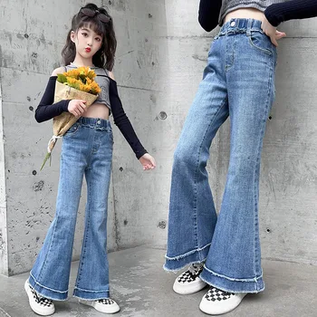 Nové Příjezdu Flare Kalhoty pro Velké Děti, Bavlna Jaro Podzim Dospívající Vysokou Pružnost Bell-spodní Kalhoty Skinny Denim Oblečení 2023