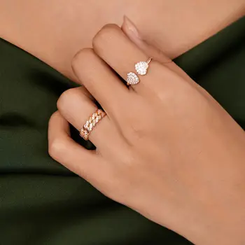 Nové Romantické Sladké Dvojité Srdce Prsteny pro Ženy Elegantní Pšenice Zirkony Otevřít Nastavení prst Prsten Dárky Ženy Strana Šperky