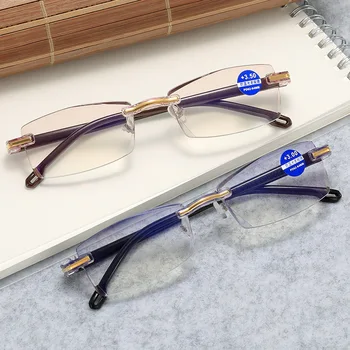 Nové Ultralehké Bezrámové Anti Blue Light Čtení Brýle Dioptrické 0 +1.0 +1.5 +2.0 +2.5 +3.0 +3.5 +4.0 Presbyopie Brýle Brýle