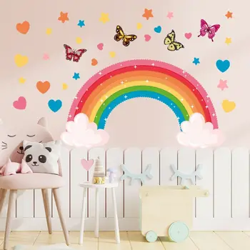 Nástěnná Dekorace Vodotěsné Pro Děti, Dívky Rainbow Nálepka Na Zeď Srdce, Hvězdy Wallpaper Butterfly Nálepka Školky Zeď Obtisky