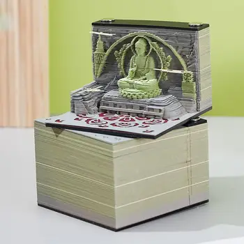 Omoshiroi 3D Poznámkový blok Velká Socha Buddhy Papír Řezbářské Umění Blok Poznámky Sticky Note 3D Art Memo Pad Domácí Stolní Decora