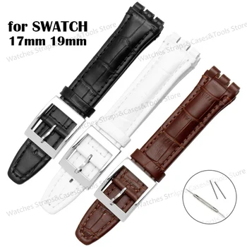 Originální Kožené Watchband pro Swatch 17mm 19mm Řemínek Hovězí kůže Bambusové Nepromokavé Kovová Spona Ženy Muži Obchod Hodinky Příslušenství