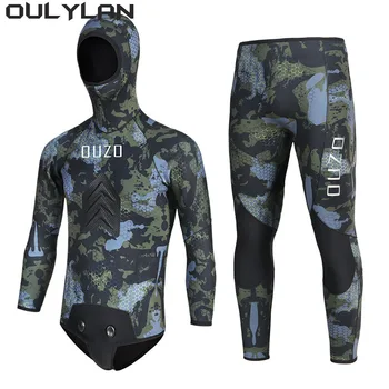 Oulylan Kombinéza Studené Vody Plavky 3,5 mm Muže Spearfishing neoprénový oblek Camouflage Neopren Rozdělit Potápěčský Oblek Pro Potápění, Free Diving