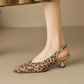 Ovčí Kůže Pravé Kůže Vysoké Boty Na Podpatku Vystavit Pata Letní Leopardí Módní Svatební Party Ženy Sandály Podpatky Boty
