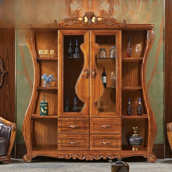 Pevné dřevěné vyřezávané luxusní vila dvojité dveře víno kabinet
