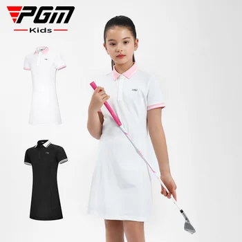 PGM Dívky s Krátkým rukávem Klopě Golfové Tričko Šaty Děti Quick Dry Golf Šaty Děti Dýchatelný Patchwork Oblečení Slim Sportovní oblečení