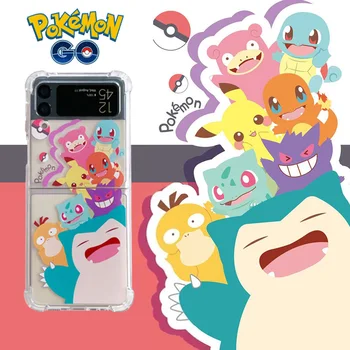 Pikachu Pokemon Gengar Telefon Pouzdro pro Samsung Galaxy ZFlip3 ZFlip4 Z Flip 3 4 Cartoon Transparentní bez Škrábnutí-odolný Kryt Shell