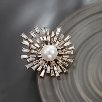Plné zirkon pearl brož pin boutonniere květina slunce high-end nádherné šaty příslušenství