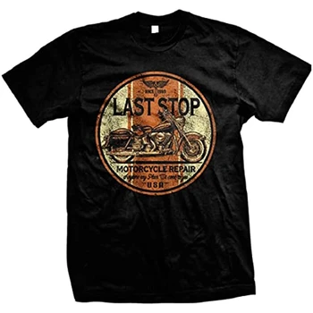 Poslední Zastávka Motorky Biker Jezdec Route 66 Vintage Muži Ženy Unisex Nadrozměrných Čisté Bavlny T-Shirt