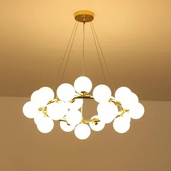 Post-Moderní Minimalistický Tvůrčí Kouzelná Fazole Nordic Restaurace Obývací Pokoj Lampy Multi-Hlava Skleněné kulaté Zlaté Lampy Molekulární