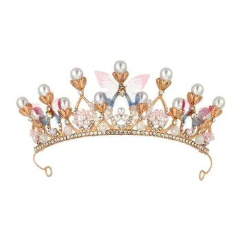 Princezna Koruny pro Dívky Butterfly Čelenky pro Narozeniny Crystal Crown Výkon Večírek Model Catwalk Ručně Pearl Crystal