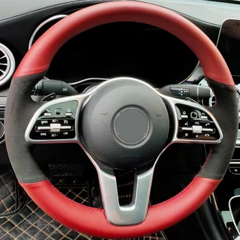 Pro Mercedes Benz Třída 2019-2020 GLC GLB 2020 CLS 2018-2020 DIY Černé Semišové červené pravé Kůže Auta Volant Kryt