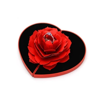 Prázdné Srdce ve tvaru Rose rotující Prsten Box Kreativní květinové návrh prsten krabice Svatební Dar krabice