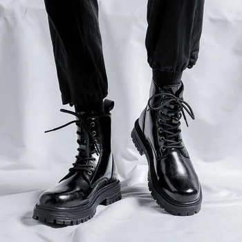 pánské módní motocyklové boty black tide originální kožené boty party prom šaty kovboj platforma boot hezký kotník botas hombre
