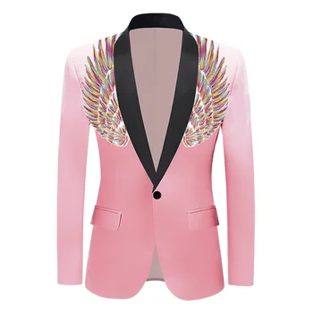 Pánské Pink Sequin Wing Šaty Sako Značky New Jediné Tlačítko Sako Muži Svatební Party Fázi Ženicha Smokingu Roupa Masculino