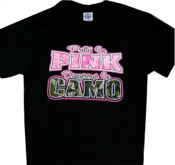 Pěkně v Růžové Nebezpečné v Camo Tee Tričko Nové Dámské Lovecké Košile