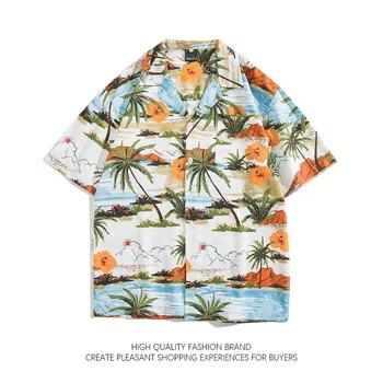 Příležitostné letní Havajská Košile Muži ' s Beach Holiday Tlačítko Halenka Unisex Literární Vintage Krátký rukáv Top Kubánské Límec Streetwear