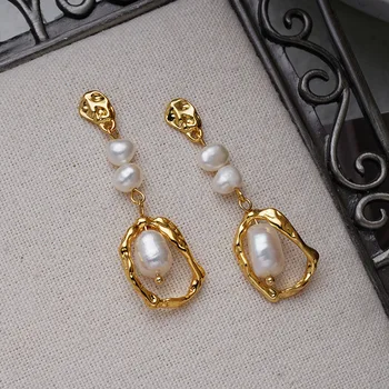 Přírodní Sladkovodní Pearl S925 Jehly Dlouhé Barokní Perlové Náušnice Francouzský Styl Módní Luxusní Šperky Ženy Party Doplňky