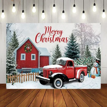 Red Rustikální Truck Vánoční Kulis Zimní Fotografie Pozadí Veselé Vánoce Pozadí Kulis Domů, Narozeniny, Svátek Dekor