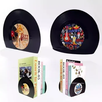Retro Vinyl Zarážky Černá Kniha záznamů StorageHolder Klasické CD, Vintage Dekorativní Zarážka Police Protiskluzová Zarážka Desktop Dekor