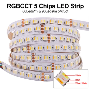 RGB CCT 5 Barev V 1 Chip LED Strip DC 12V 24V SMD 5050 30 60 96 Led/M IP21 IP65 Vodotěsný Flexibilní Pásky Pásky Lano Světla