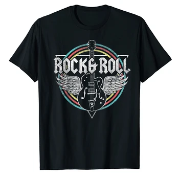 Rock Roll Kytaru Křídla Vintage 100% Bavlna Velikost EU Pánské Letní Tričko Módní Novinkou Ženy Ležérní Streetwear Oblečení