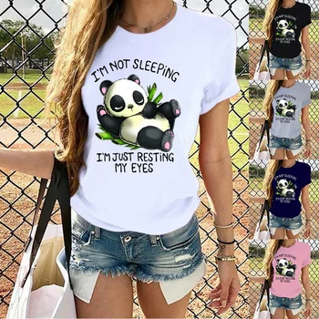 Roztomilý Panda já nespím, já jsem Jen zavřel Oči T-košile Pro Ženy Letní Tričko Femme Ležérní Krátký Rukáv Topy trička