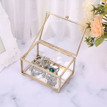 Rustikální Svatební Prsten Box Geometrické Průhledné Skleněné Šperky Displej Skladování Držet