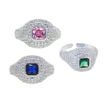 Růžové, Modré a Zelené Náměstí CZ Mikro Zpevněné Pinky Prst Prsten Open Upravena #4 Stříbrná Barva, Prst Šperky