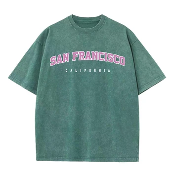 San Francisco Kalifornie Dopis Print Muži Oblečení Módní Letní Bavlněné T-Košile Krátký Slleeve Pot Trička Street Volné Topy