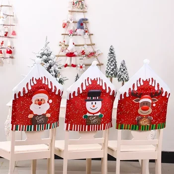 Santa Claus Vánoční Potahy Buffalo Kostkované Červené Vánoční Židle Zadní Kryty V Pračce Jídelní Židle Ochránce Domova